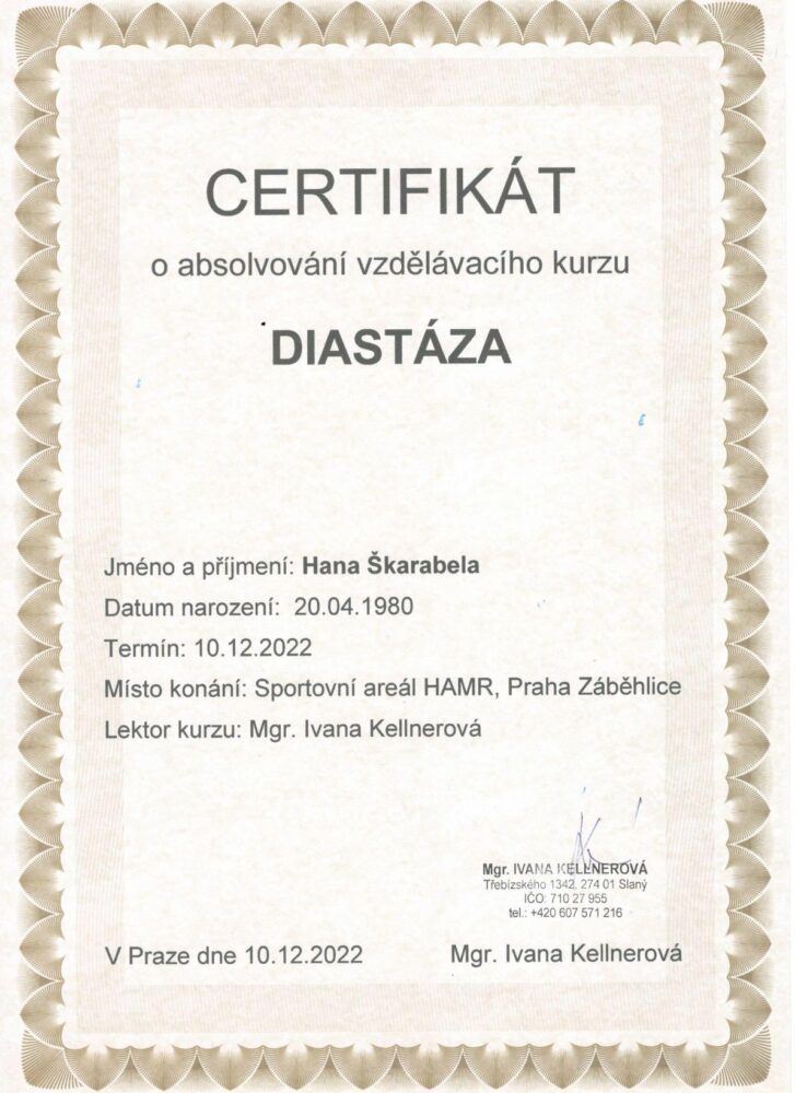 certifikát Diastáza